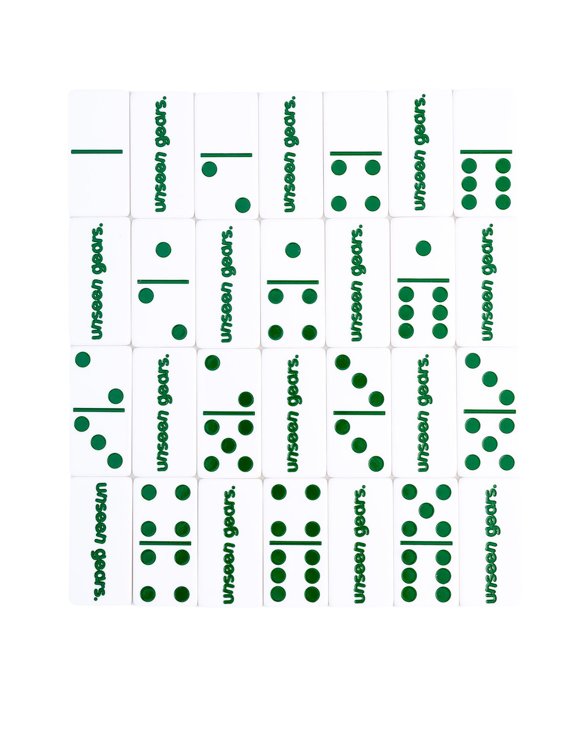 Unseen Gears Domino Set — full double-six set with green pips