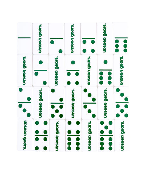 Unseen Gears Domino Set — full double-six set with green pips