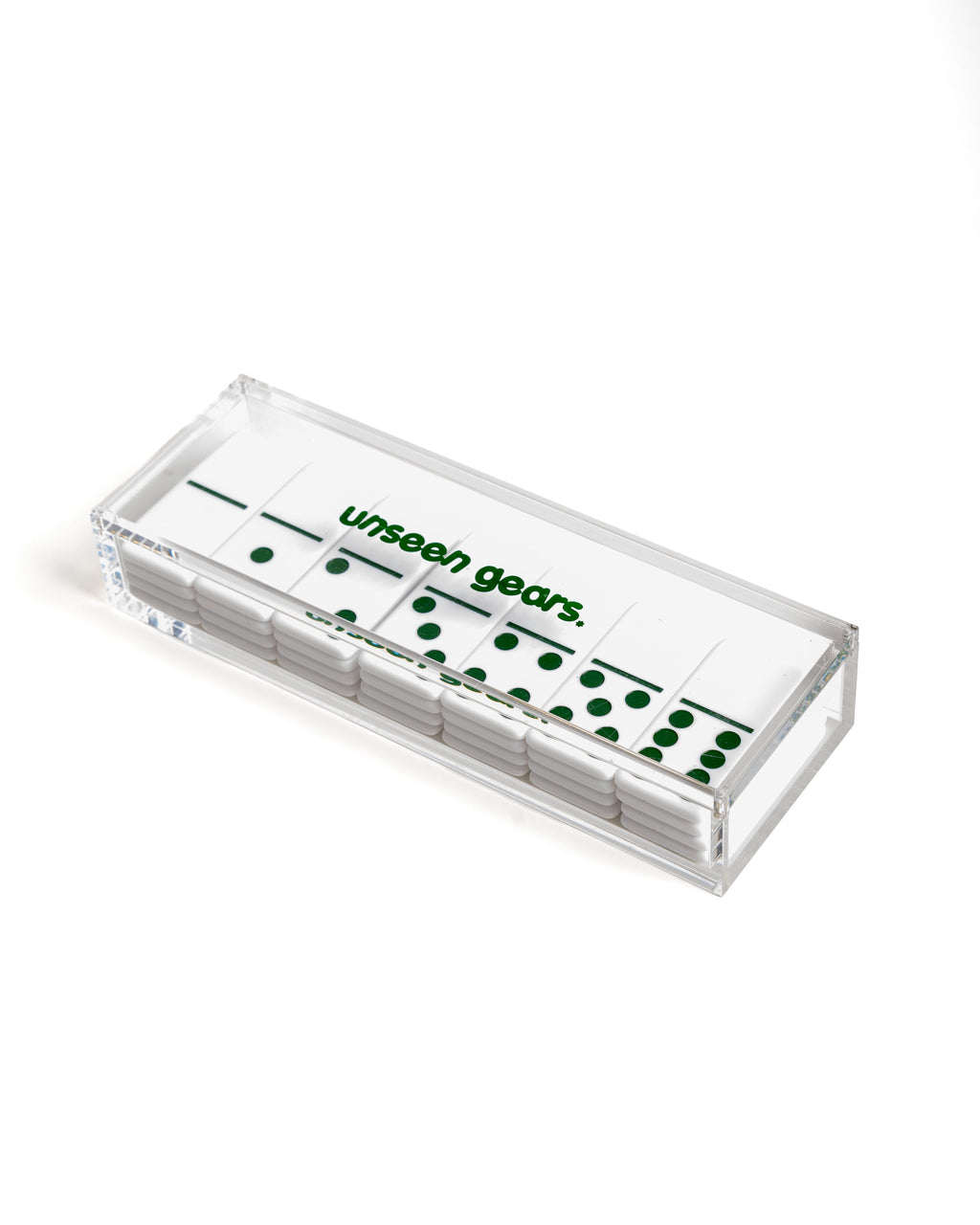 Unseen Gears Domino Set in clear acrylic case