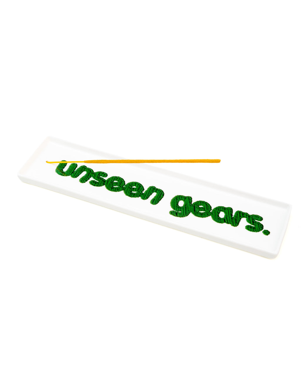 Unseen Gears Incense Holder — white tray with green logo