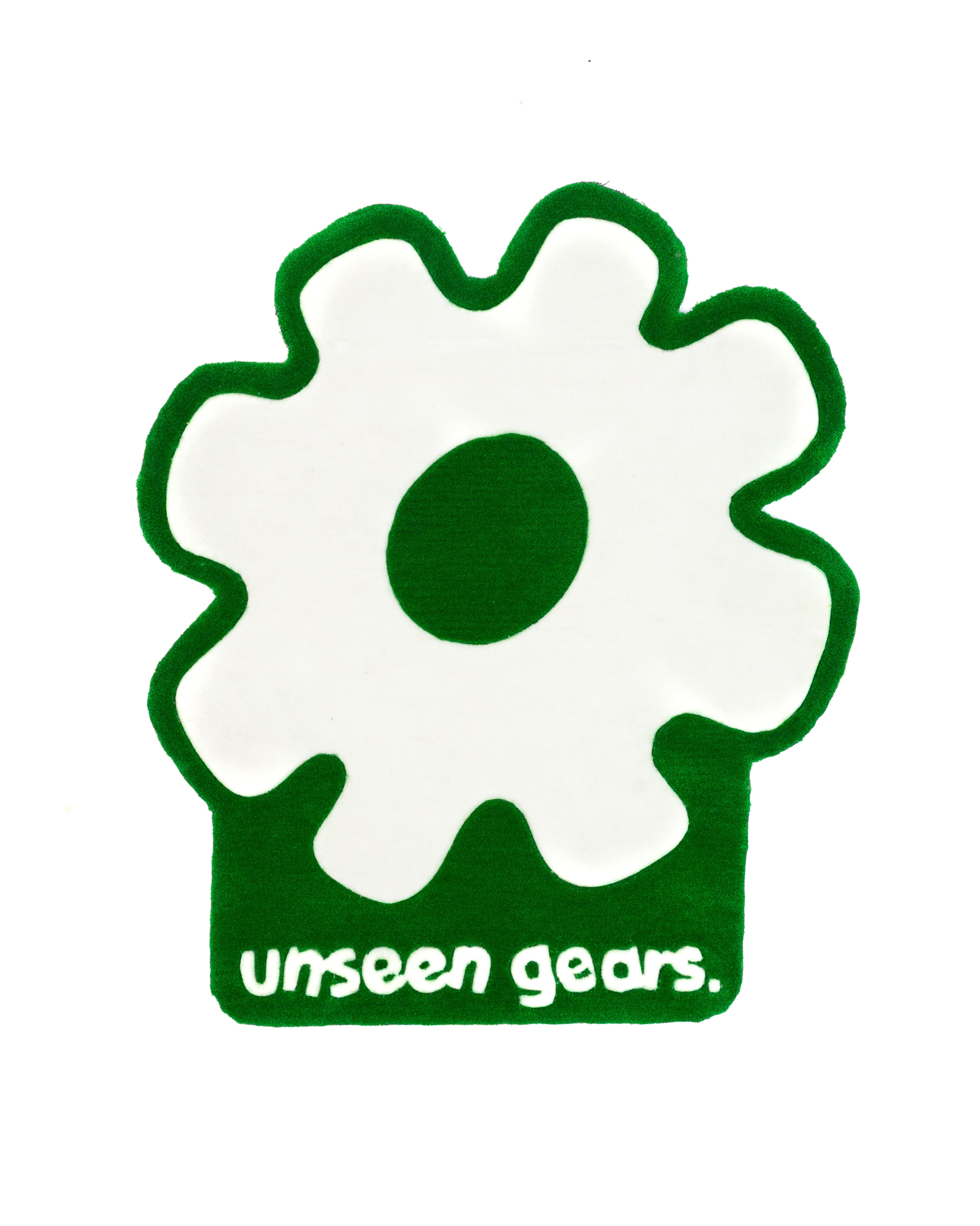 Gear-shaped unseen gears rug, green and white, 3x3 ft